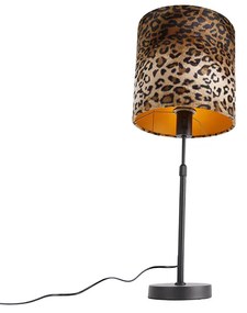 Lampa stołowa czarny aksamitny abażur leopard 25 cm - Parte klasyczny/Antyczny Oswietlenie wewnetrzne