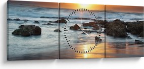 Obraz - Skąpane w słońcu morze (z zegarem) (90x30 cm)