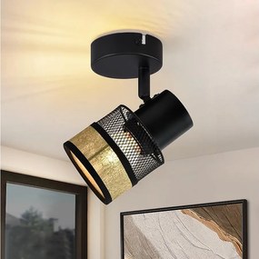 NETTLIFE Reflektor sufitowy 1 żarówka czarny vintage złoty metalowy korytarz E27 LED max 40W regulowany 330°