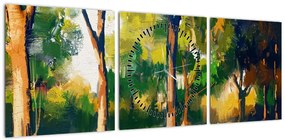 Obraz lasu w letnim słońcu, malarstwo (z zegarem) (90x30 cm)