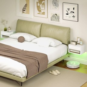 HOMCOM Zestaw stolików nocnych 2 szt. z oświetleniem RGB-LED, unoszący się stolik nocny z szufladą i otwartą półką, biały | Aosom PL