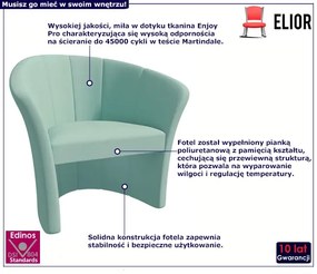 Miętowy tapicerowany fotel wypoczynkowy do salonu - Hexar