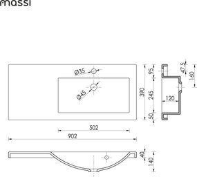 Umywalka wpuszczana w blat z konglomeratu WAVE 90 cm Prawa
