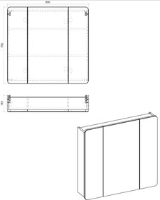 Szafka łazienkowa z lustrem 3-drzwiowa 80 cm, Aruba 843 FSC