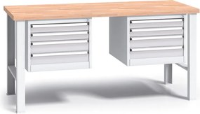 Profesjonalny stół warsztatowy G3 z drewnianym blatem roboczym, 1700 mm, 2x 4 szufladowy kontener, szary