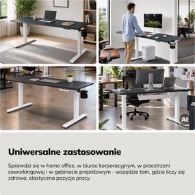 Biurko elektryczne z regulacją wysokości ergonomiczne biało-antracytowe,1600x800 mm: ARIA