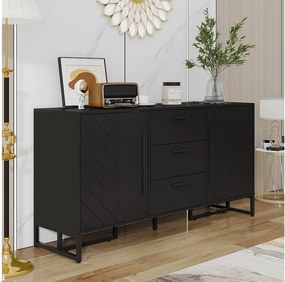Nowoczesny kredens z 2 drzwiami i 3 szufladami - 145 x 40 x 75 cm - MDF - do salonu lub kuchni - czarny