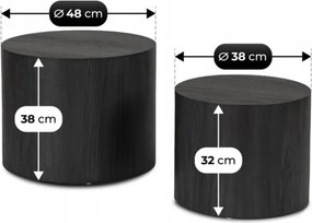 Zestaw Stolików Kawowych LEILA 38 cm/48 cm Czarny Loft