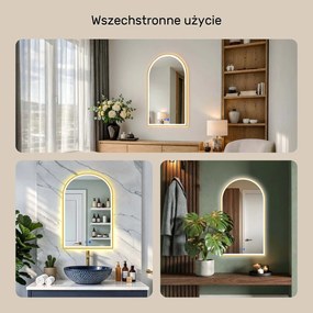 Nieregularne lustro LED w złotej aluminiowej ramie