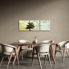 Obraz - Malowane stado ptaków (z zegarem) (90x30 cm)