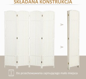 HOMCOM 4-częściowy parawan, składana zasłona, ściana osłonowa do salonu, sypialni, biura domowego, Biały
