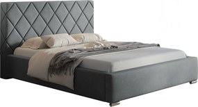 Emporius Aron łóżko tapicerowane 140x200 - pojemnik, tkanina aksamitna, nowoczesne łóżko dwuosobowe do sypialni - jasny szary (Jasmine 90)