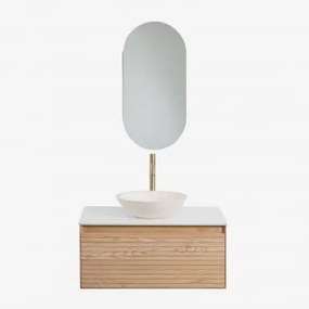 Zestaw Wiszących Mebli Łazienkowych Z Drewna Jesionowego Tedrik Popielaty Brąz & Cement Okrągły Biały Ø40 Cm - Sklum