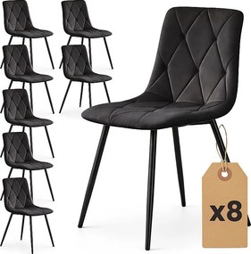 8x Welurowe krzesło tapicerowane pikowane Czarne MILO Czarne nogi