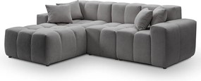 Emporius Napoli narożnik do salonu - gruba pianka, miękki narożnik w nowoczesnym stylu - lewostronny, tkanina aksamitna, szary (Komodo 21)