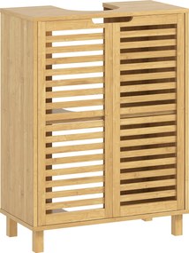 HOMCOM Szafka podumywalkowa do łazienki, szafka z drzwiami z lameli, bambus, regulowane półki, naturalna | Aosom PL