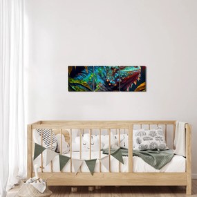 Obraz - Kolorowa iguana (z zegarem) (90x30 cm)