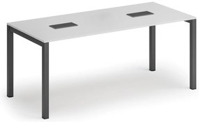 Stół konferencyjny PRIMO SQUARE, 180x80 cm, szaro-srebrna podstawa, biały + 2x port blatowy TYP I, czarny