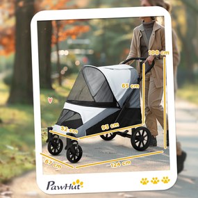 PawHut Wózek dla Psów, Składany Wózek dla Dużych Psów, Wózek dla Zwierząt z 4 Kołami, Smycze Bezpieczeństwa, Hamulce, Szary
