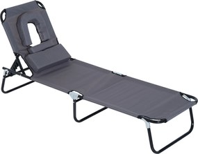 Outsunny Leżak do Opalania z Okienkiem do Czytania Otwór na Twarz Funkcjonalny Szary | Aosom PL