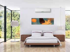 Obraz - motyl na pomarańczowym kwiatku (170x50 cm)