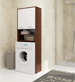 Słupek łazienkowy AKORD FIN do zabudowy pralki Wenge 64 cm wnęka 2 drzwi kolor Biały mat 4 półki 64x30x180 cm