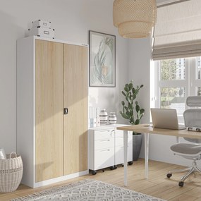 Biurowa szafa metalowa JAN, 900 x 1850 x 400 mm, Eco Design: biała/ dąb sonoma