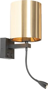 Lampa ścienna czarna z elastycznym ramieniem i złotym kloszem 15 cm - Brescia