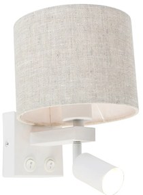 Lampa ścienna biała z lampką do czytania i kloszem w kolorze jasnoszarym 18 cm - Brescia Nowoczesny Oswietlenie wewnetrzne