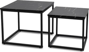 Zestaw Stolików Kawowych JUNO Czarny Marmur/Czarny do Salonu Glamour Nowoczesny