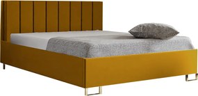 Łóżko tapicerowane MALIBU, wezgłowie, obicie MONOLITH, pojemnik na pościel, podnośnik gazowy, wysokość spania 39 cm, 120x200 cm, Pomarańczowy