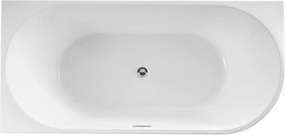 Wanna wolnostojąca narożna lewa z konglomeratu biała błyszcząca/matowa 160 x 75 cm WALL White Glow / Matt z przelewem typu SLIM : Kolor wanny - Biały matowy