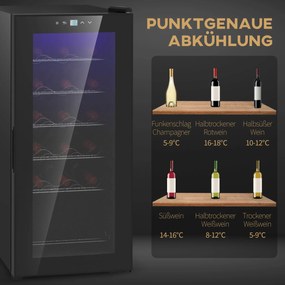 HOMCOM Lodówka na Wino, Cicha, 5-18°C, Dotykowy, Oświetlenie, 34,5x45x78cm, Czarna
