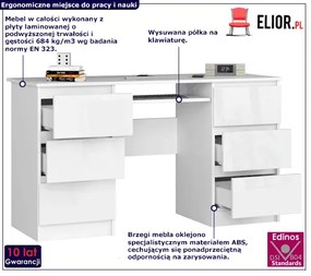 Białe biurko do pracowni i biura z szufladami połysk - Wextis 3X