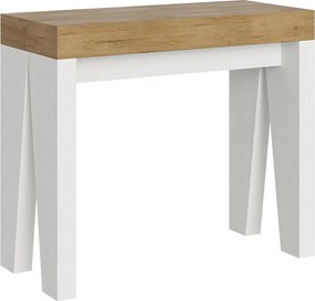 Konsola rozkładana 90x40/300 cm Naxy Mix Blat Dąb naturalny - Struktura Frassino biała