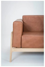 Karmelowa sofa z bawolej skóry z konstrukcją z litego drewna dębowego Gazzda Fawn, 210 cm