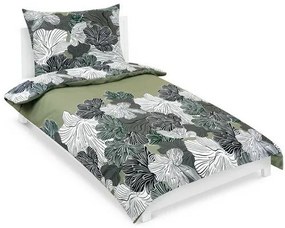 Bellatex Bawełniana pościel Kwiat khaki zielony,140 x 200 cm, 70 x 90 cm