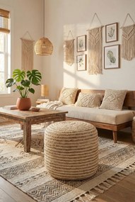 Kremowa pufa pleciona jutą G5-Z38