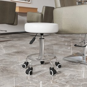 Vinsetto Taboret salonowy, regulowany wysokościowo, ekoskóra, do 110 kg, Ø42x50-64H cm, biały | Aosom PL