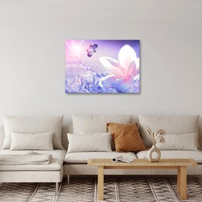 Obraz - Motyl lecący do kwiatu (70x50 cm)