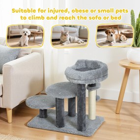 PawHut Drapak i schody dla kota, szeroka podstawa, materiał pluszowy, słupek do drapania z sizalu, szary