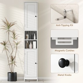 HOMCOM Wysoka smukła szafka łazienkowa z drzwiami, otwarte półki, 30 x 30 x 170 cm, Biały