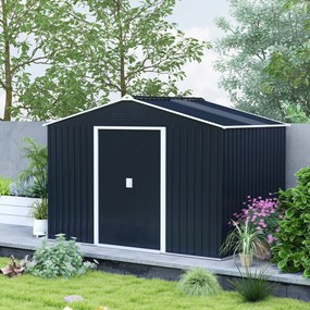 Outsunny Metalowy schowek na narzędzia z drzwiami przesuwnymi i oknami wentylacyjnymi, 277 x 195 x 192 cm, ciemnoszary