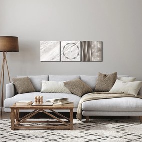 Obraz - Marmur ze srebrnymi liniami (z zegarem) (90x30 cm)