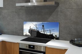 Szklany Panel Sylwetka Statku pod Niebem