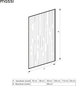 Ścianka prysznicowa ryflowana ARTE WELLE XXL Clear szkło transparentne ryflowane | Różne rozmiary : Kolor profili kabiny - złoty, Rozmiar - 70 x 300 cm