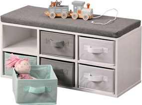 Kesper 17729 Ławka z 6 schowkami, biały/szary/miętowy, 38 x 68 x 29,5 cm