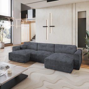 Masseno Narożnik FENTO z funkcją spania i pojemnikiem na pościel Narozniki U, Rozkładana sofa - Grafitowy, TILIA 90