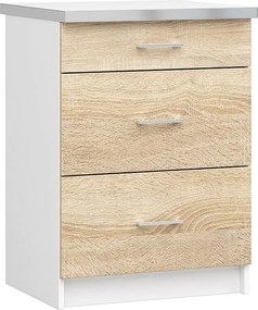 Szafka kuchenna AKORD LIMA S60 z blatem Biała 60 cm 3 szuflady kolor Dąb Sonoma mat 60x44,5x82 cm