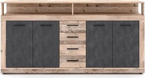 Komoda Czterodrzwiowa BLAGO 190 cm Surowy Dąb/Czarny Loft